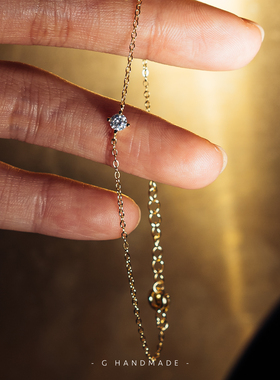 银镀金单钻锆石叠戴手链