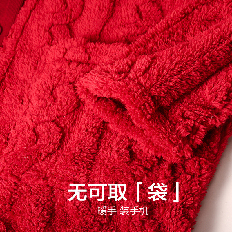 2022年新款冬季珊瑚绒情侣红睡衣 造福鸟睡衣/家居服套装
