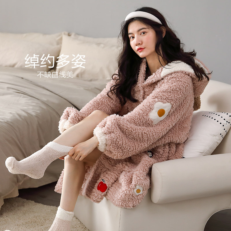冬季加绒可爱公主风睡袍珊瑚绒睡衣 造福鸟睡袍/浴袍