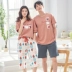 Bộ đồ ngủ mùa hè Hàn Quốc dễ thương, quần lửng ngắn tay ngắn 2 bộ giá cotton phục vụ nhà mùa hè - Giống cái