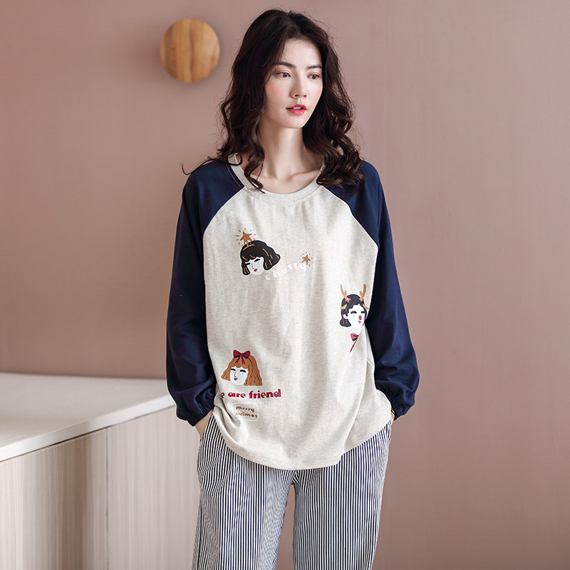 秋天睡衣女纯棉长袖韩版可爱清新条纹春秋两件套家居服套装可外穿,淘宝优惠券,粉丝福利购,淘宝优惠卷