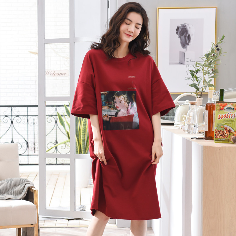 睡裙女纯棉薄款宽松胖mm睡衣 造福鸟睡裙