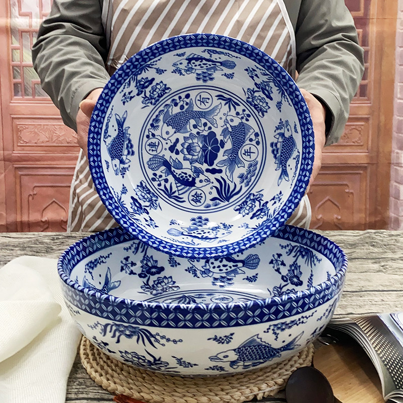 青花瓷汤碗中式碗大菜碗酸菜鱼碗商用餐具汤盆中国风面条碗鱼图案,淘宝优惠券,粉丝福利购,淘宝优惠卷