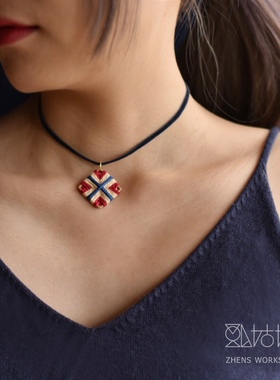 choker小众手工编织拼色锁骨链