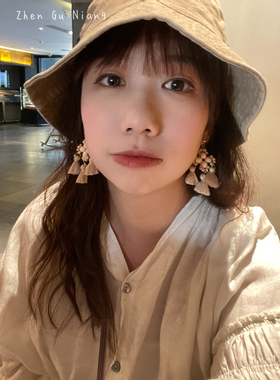 甄姑娘波西米亚木珠串珠夸张耳环