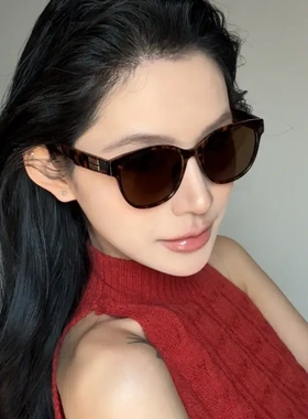 2025新款玳瑁圆框墨镜女款高级感防紫外线豹纹窄框方圆脸太阳眼镜