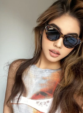 猫眼欧美墨镜复古豹纹太阳镜女高级感ins遮阳防紫外线框架显瘦潮