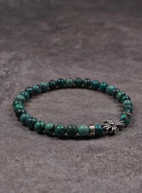 POHIER纯银十字架绿松石手链