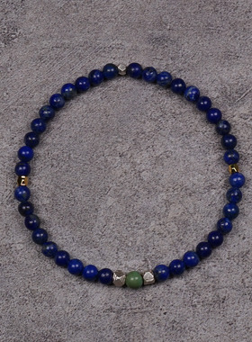 pohier青金石绿松石银珠手链