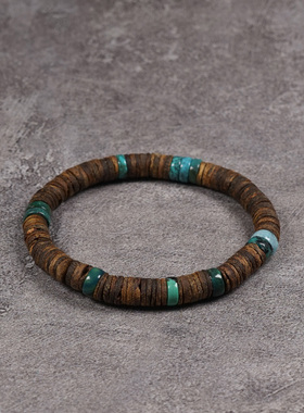 Pohier原矿绿松石海南沉香手链