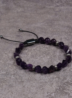 POHIER情侣紫水晶银珠手链