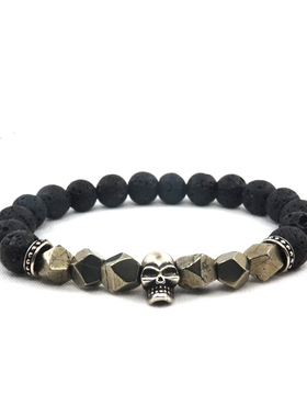 原创天然火山石骷髅箭头情侣手链