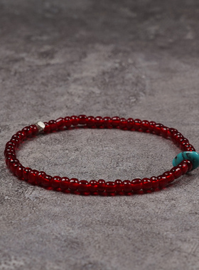 pohier原矿绿松石银珠琉璃手链