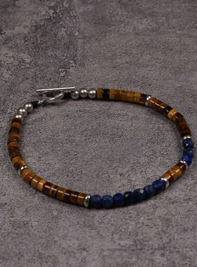 POHIER天然青金虎眼石纯银手链