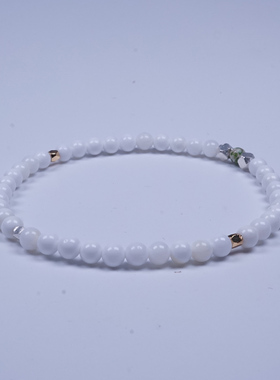 POHIER宝喜儿原创设计清迈纯银天然白石情侣手链男