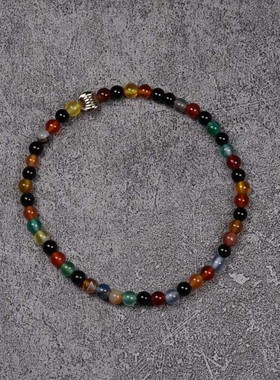 小众七彩玛瑙宝石金珠情侣手链