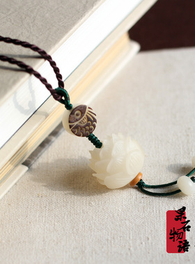 菩提根雕刻莲花简约文艺范女项链