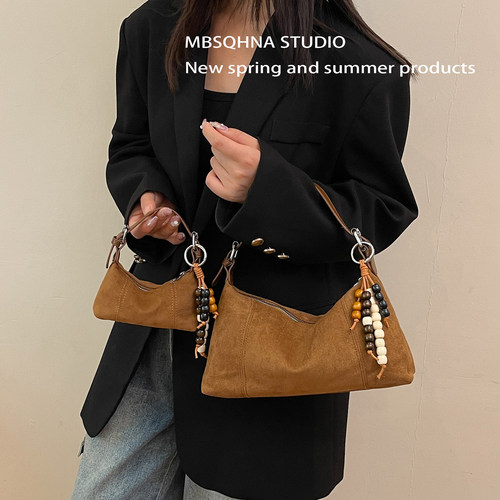 MBSQHNA小众设计包包女2025新款麂皮绒单肩斜挎包秋冬洋气饺子包 - 图2