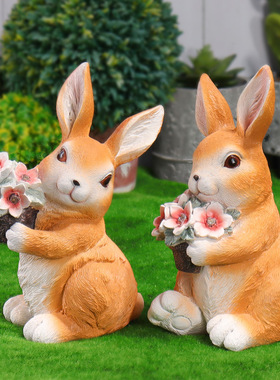 跨境户外花园庭院摆件太阳能小猫咪蝴蝶兔子树脂工艺品园林装饰品