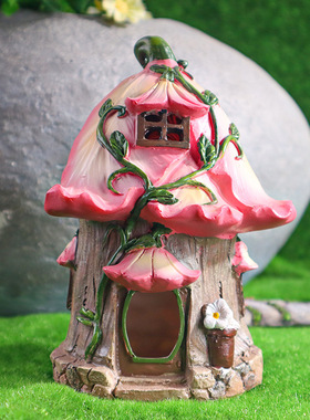 跨境花园太阳能小夜灯蘑菇房子花房子庭院景观装饰摆件树脂工艺品