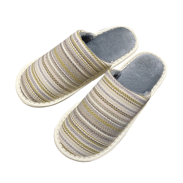 Winter warm cotton linen home plus velvet couple cotton slippers