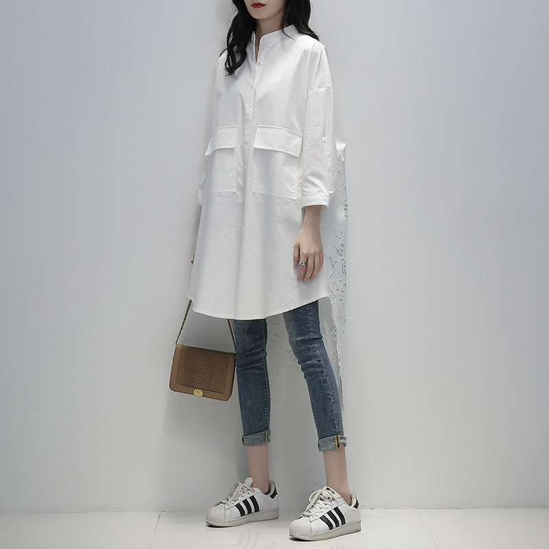 2022春季新款韩版白色九分袖衬衫 久拉拉衬衫