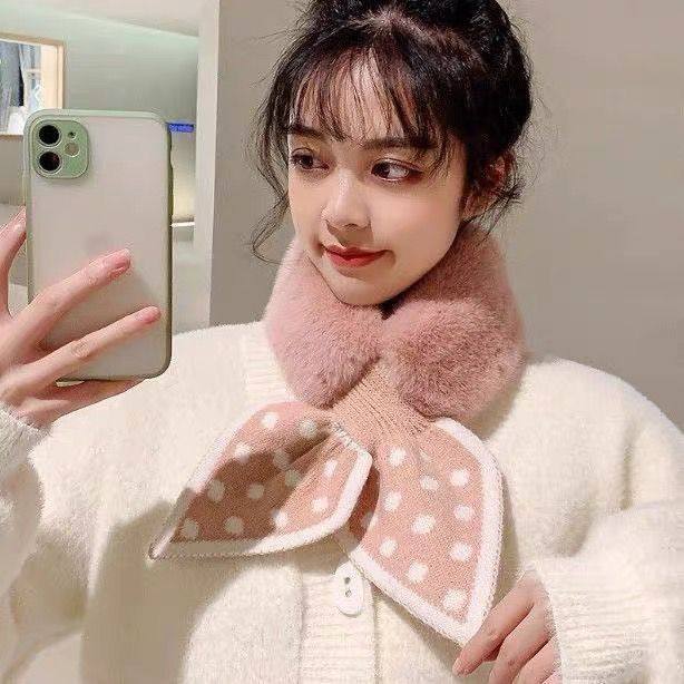 2025新款仿獭兔毛围脖女冬季毛绒交叉围巾保暖护颈毛毛领百搭围脖,淘宝优惠券,粉丝福利购,淘宝优惠卷
