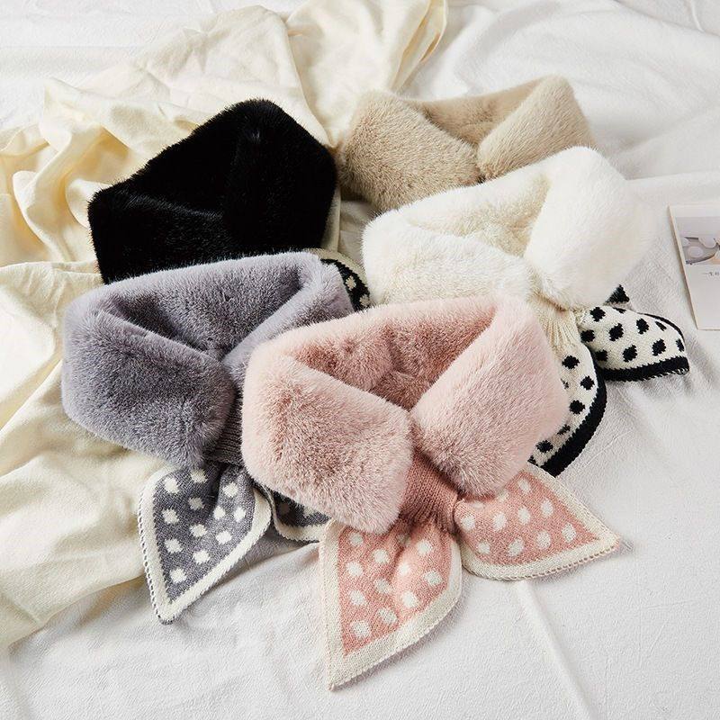 2025新款仿獭兔毛围脖女冬季毛绒交叉围巾保暖护颈毛毛领百搭围脖,淘宝优惠券,粉丝福利购,淘宝优惠卷