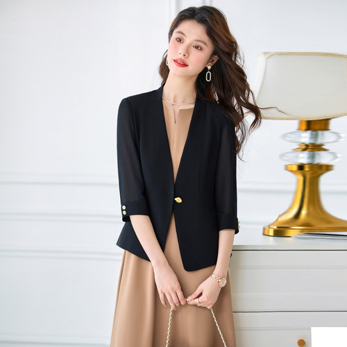 单件/套装 西装外套女士薄款夏休闲职业上衣面试连衣裙七分袖西服 - 图0