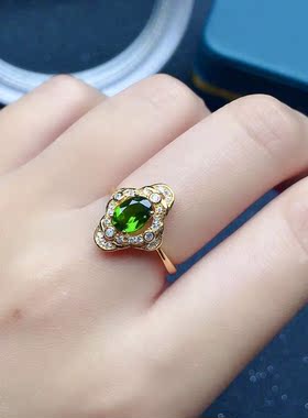 时尚现货S925银镶天然透辉石银饰戒指新潮精美礼物晶体干净超低价