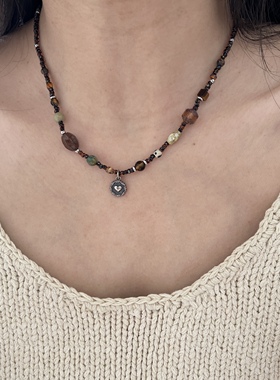 南西Handmade原创设计天然石琉璃陶瓷串珠项链爱心锁骨链送礼物