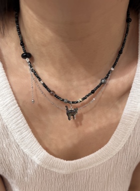 南西Handmade原创设计玄猫天然黑玛瑙925纯银手工串珠项链礼物