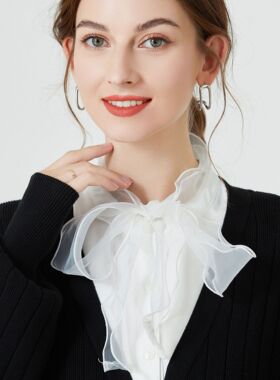 新款衬衫假领子女欧根纱蝴蝶结