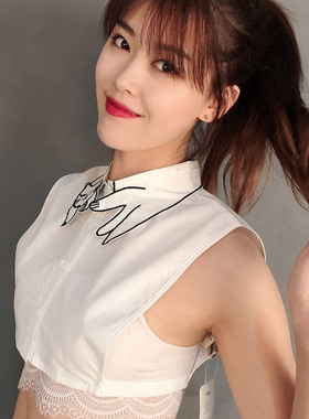 女棉猫咪图案春秋夏季衬衣假领子