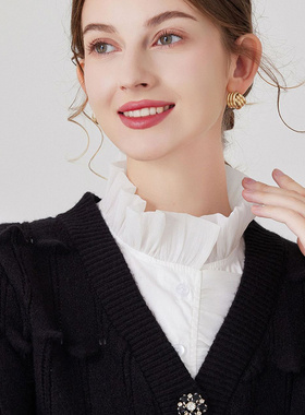 褶皱雪纺纱立领假领子女