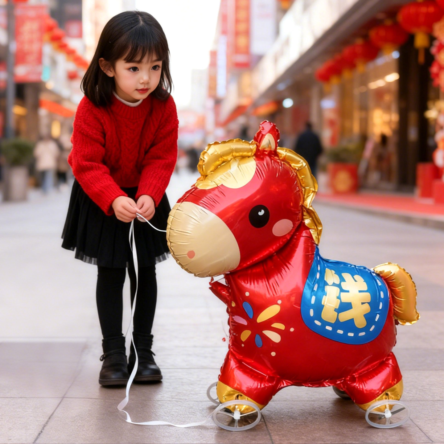 2026新年小马气球带轮站立走路生肖造型卡通儿童地摊过年小玩具,淘宝优惠券,粉丝福利购,淘宝优惠卷