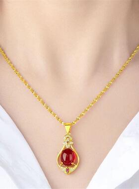 项链沙金镶玉髓红宝石四叶草吊坠