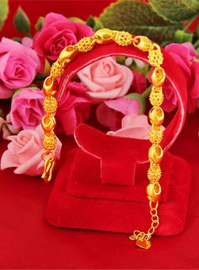 【金店热卖】纯真黄金色玲珑手链女百搭可调节招财金色手镯转运珠