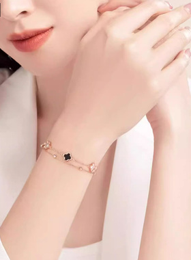 925银四叶草玛瑙双层手链女款