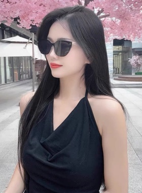 老钱风无边框猫眼墨镜黑色高级感防紫外线圆脸显瘦女太阳眼镜夏天