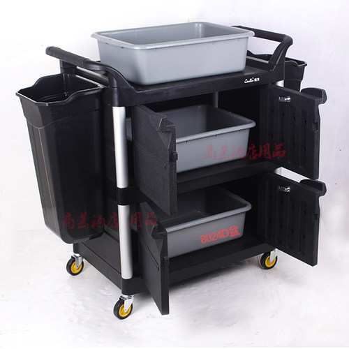 带门带锁餐车三层推车酒店收餐车收碗车多功能塑料餐厅商用小推车 - 图2