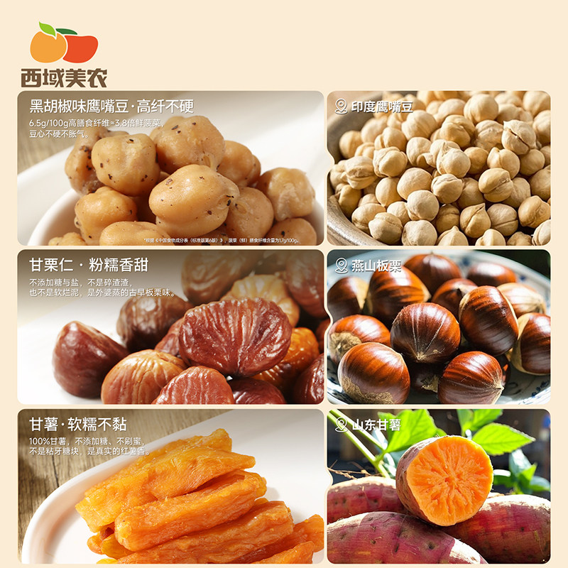 西域美农每日鲜蒸饱饱袋550g即食鹰嘴豆板栗甘薯莲子黑豆早餐零食,淘宝优惠券,粉丝福利购,淘宝优惠卷