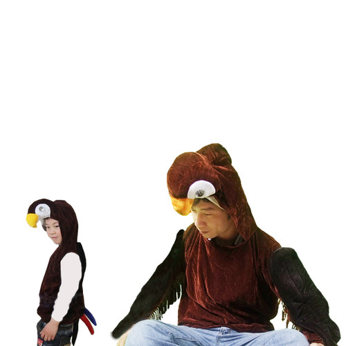 六一儿童卡通表演服蓝色鹦鹉老鹰半身舞台演出服装亲子舞蹈服帽子 - 图0
