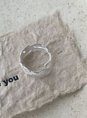 S925纯银韩版小众羽毛戒指