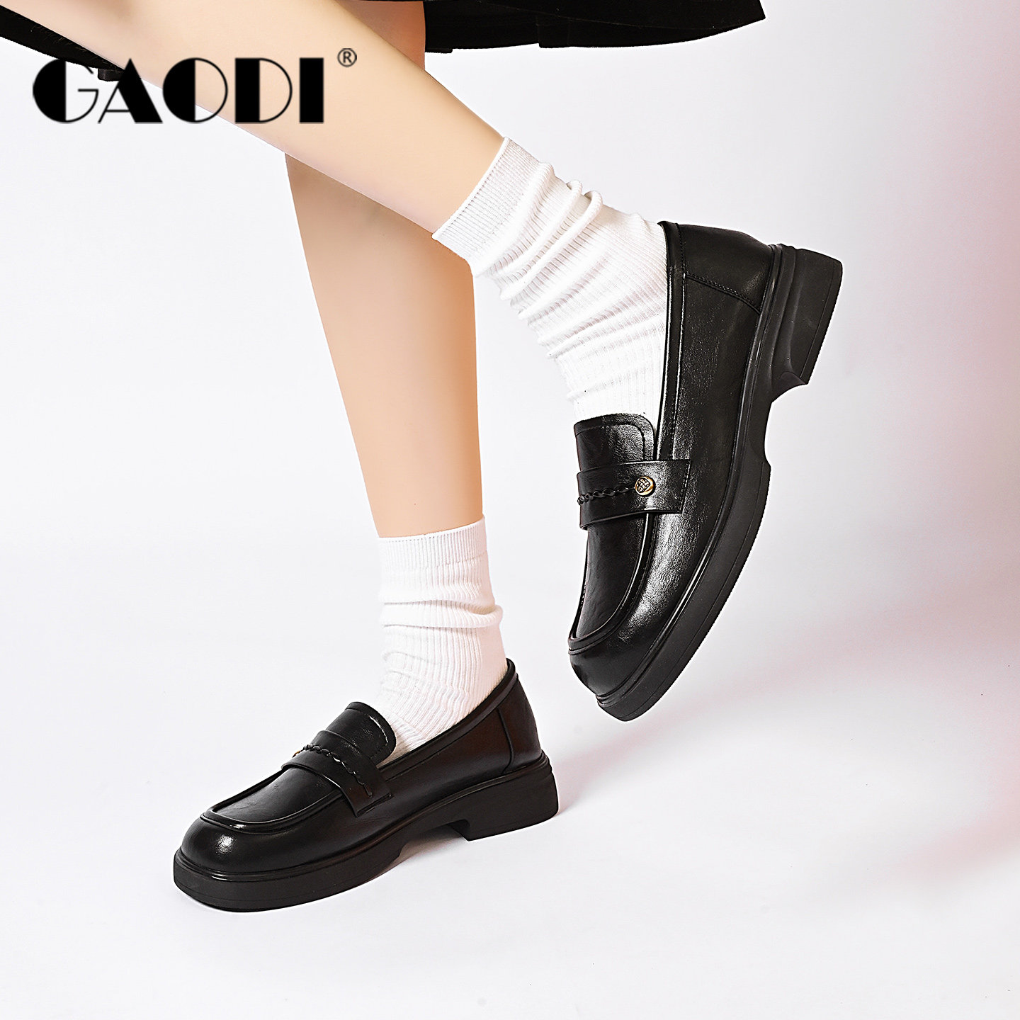 高蒂学院风低跟乐福鞋女2026春季一脚蹬百搭休闲JK小皮鞋显脚小,淘宝优惠券,粉丝福利购,淘宝优惠卷