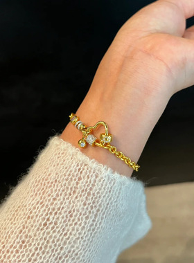 法式复古镶钻爱心手链女