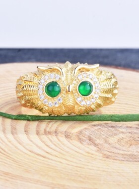 Young小红书推荐珠宝款猫头鹰戒指 天然玉髓小鸟老鹰开口彩宝戒指