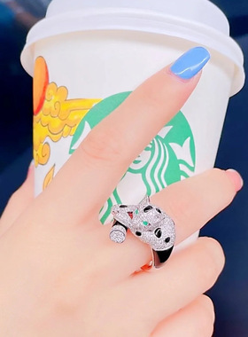 超仙满钻豹子开口戒指女