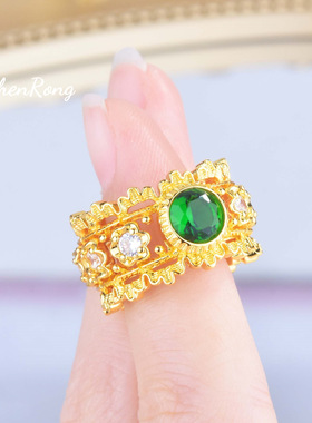 布契拉工艺花边绿宝戒指女