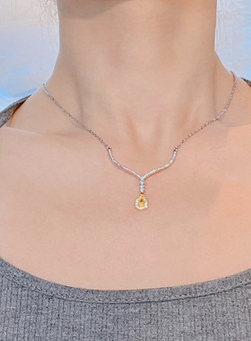 小红书同款水滴梨形黄钻项链女